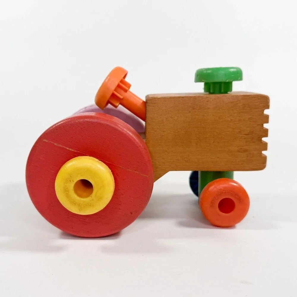 Vintage 1971 Mattel Wooden Toy Car‎ Toddler Push Pull Vehicle Taiwan